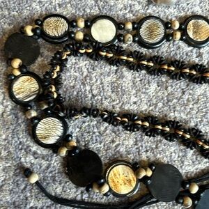 Wood and beads bohemian rope belt in black and beige